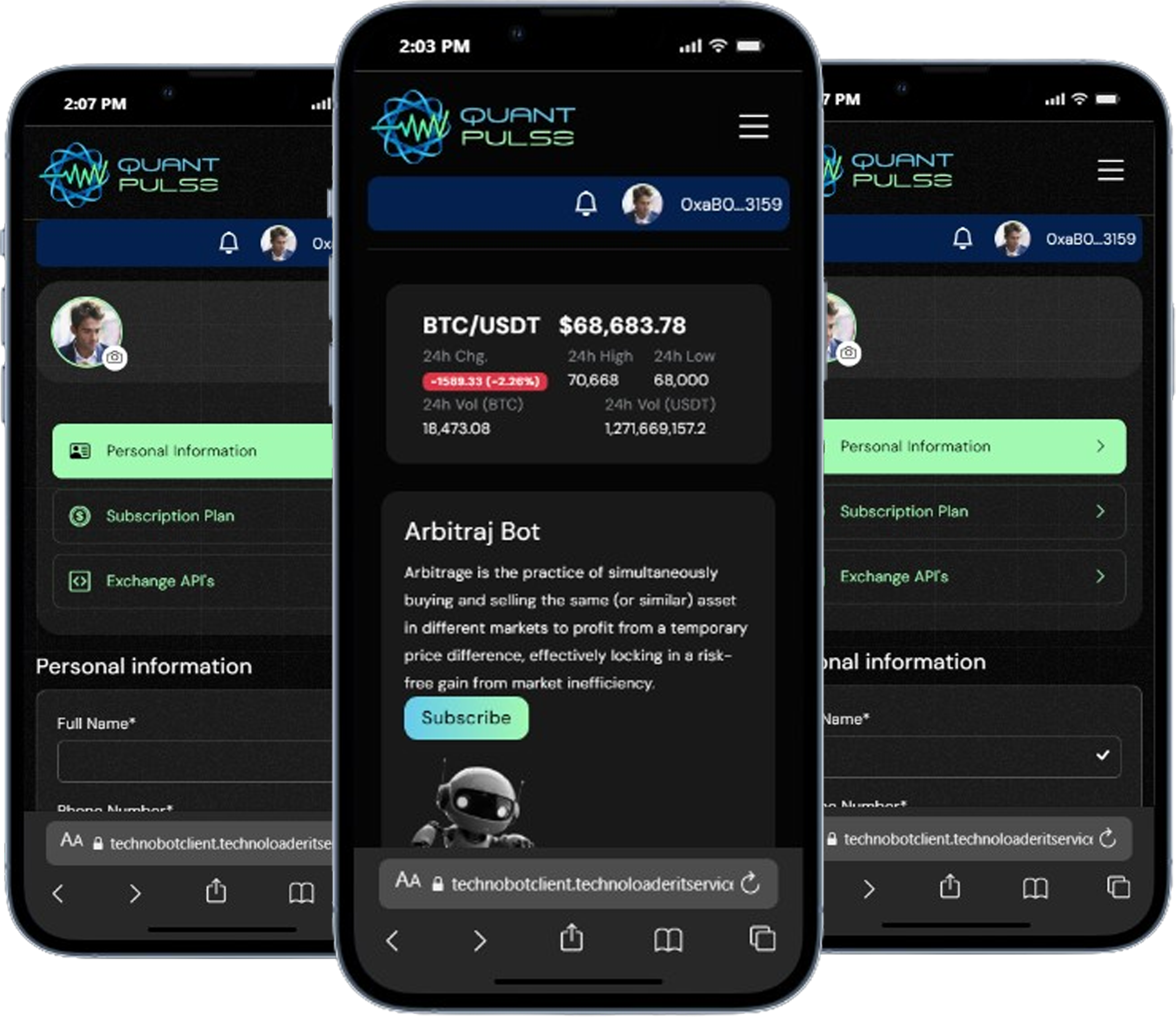 Quant Pulse crypto trading bot dashboard