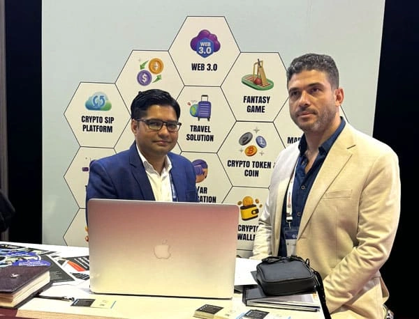 Technoloader booth at blockchain event Dubai