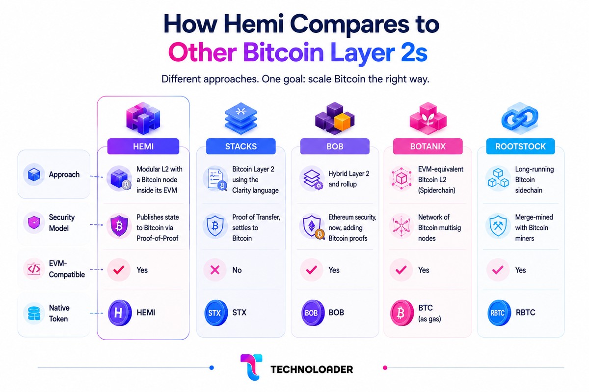 How Hemi compares with other Bitcoin Layer 2s like Stacks, BOB, Botanix and Rootstock