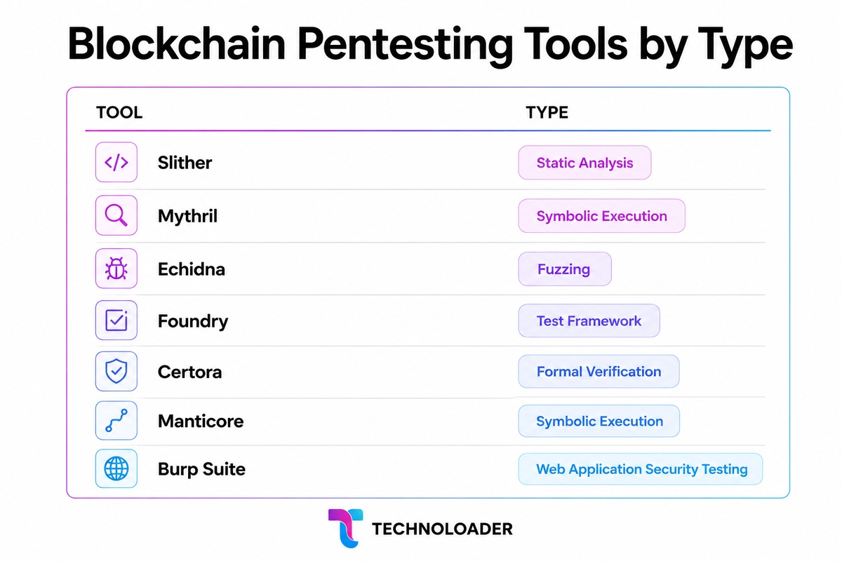 Blockchain penetration testing tools including Slither, Mythril, Echidna and Foundry