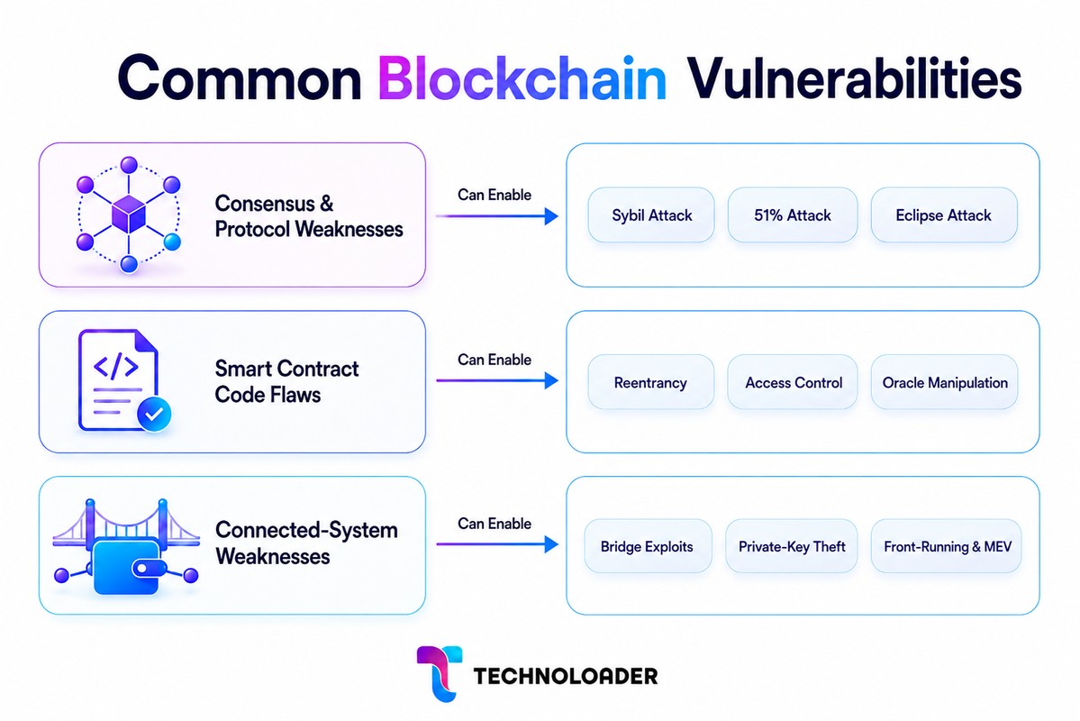 Common blockchain vulnerabilities and the attacks they enable